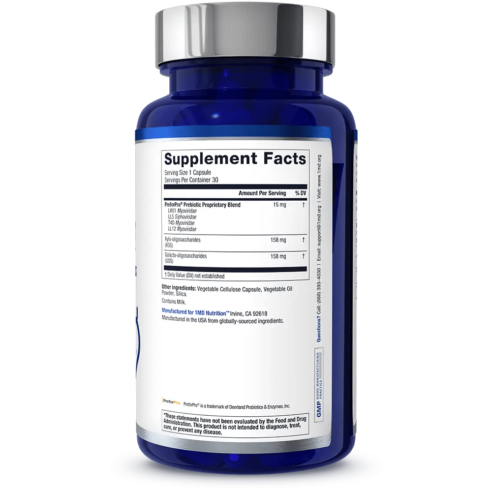1MD Nutrition PrebioMD bottle render supplement facts side