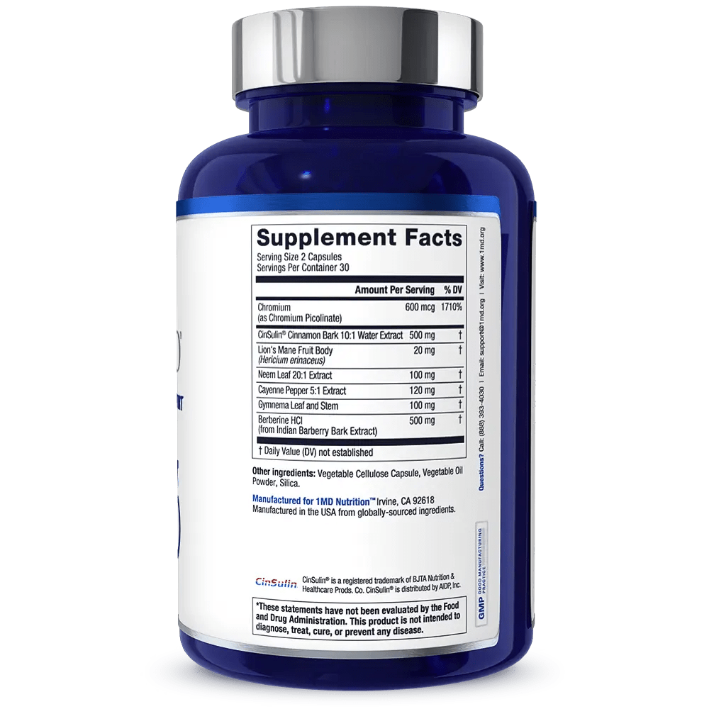 1MD Nutrition GlucoseMD bottle render supplement facts side