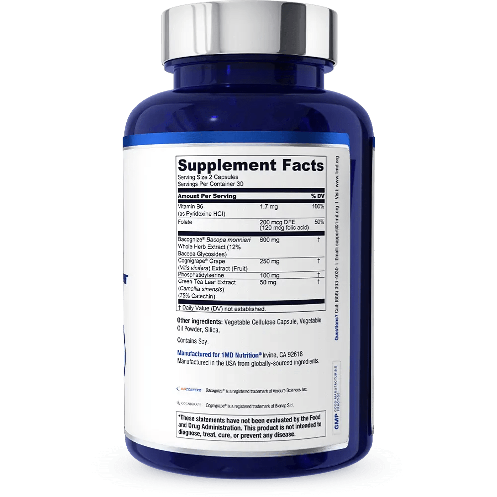 1MD Nutrition MindMD bottle render supplement facts side