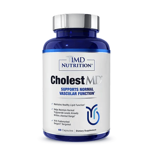 1MD Nutrition CholestMD bottle, 60 capsules, label reads Supports Normal Vascular Function dietary supplement