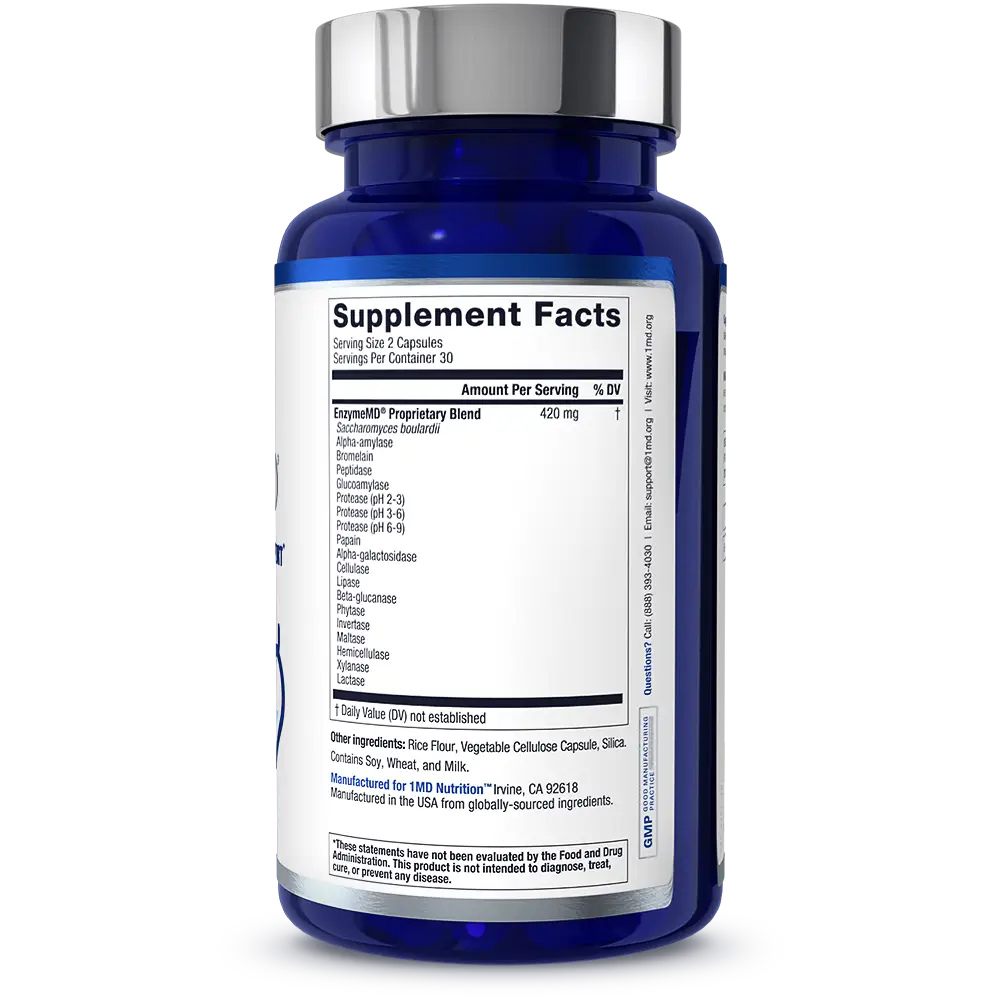 1MD Nutrition EnzymeMD bottle render supplement facts side