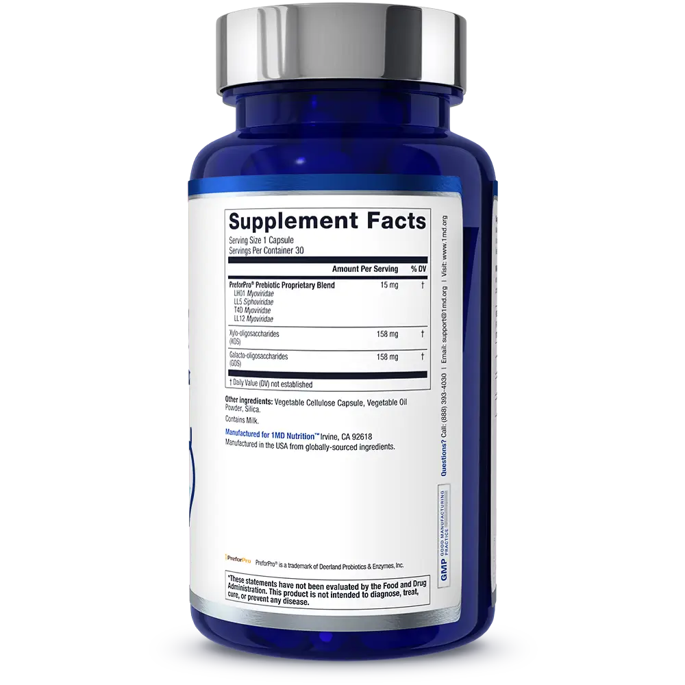 1MD Nutrition PrebioMD bottle render supplement facts side