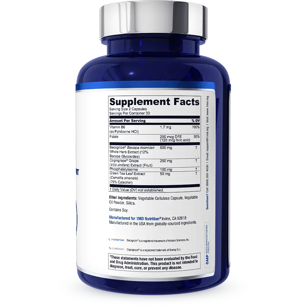 1MD Nutrition MindMD bottle render supplement facts side