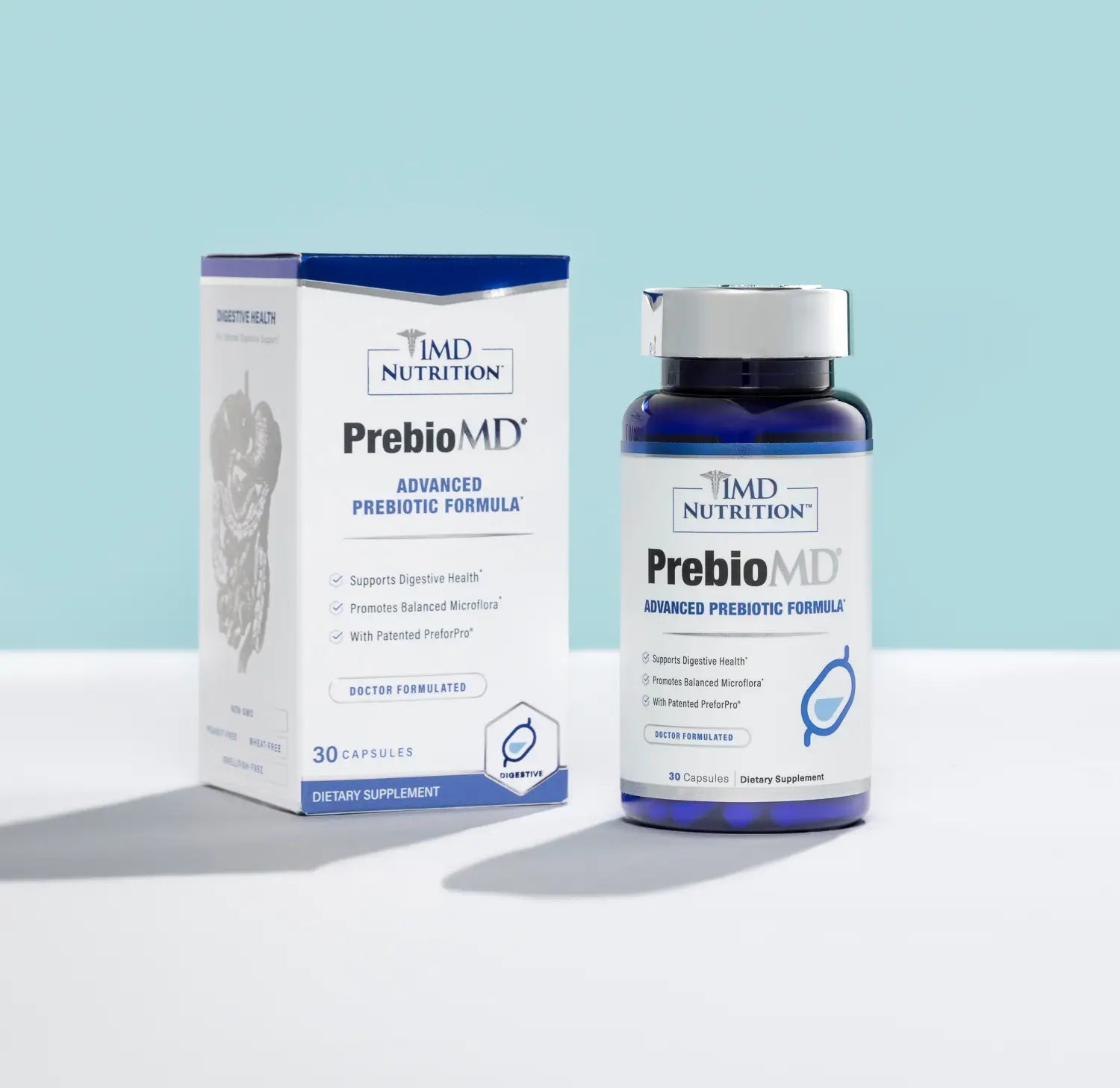 1MD Nutrition PrebioMD box and bottle